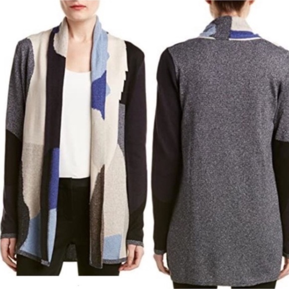 Nic + Zoe Textured Colorblock Open Cardigan Sweater Blue/Gray - Picture 1 of 10